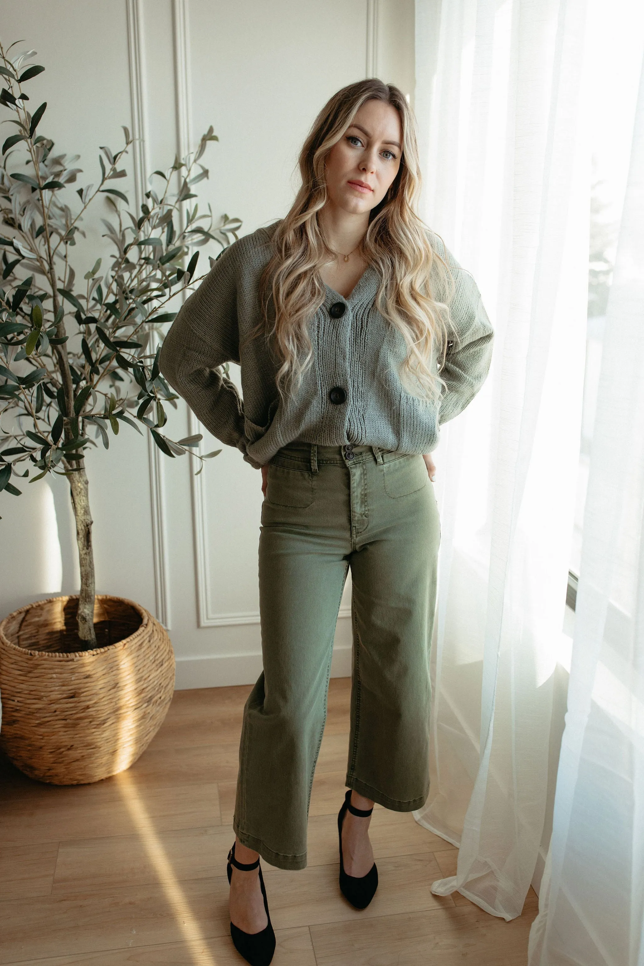 The Ashley Button Cardigan - Desert Sage