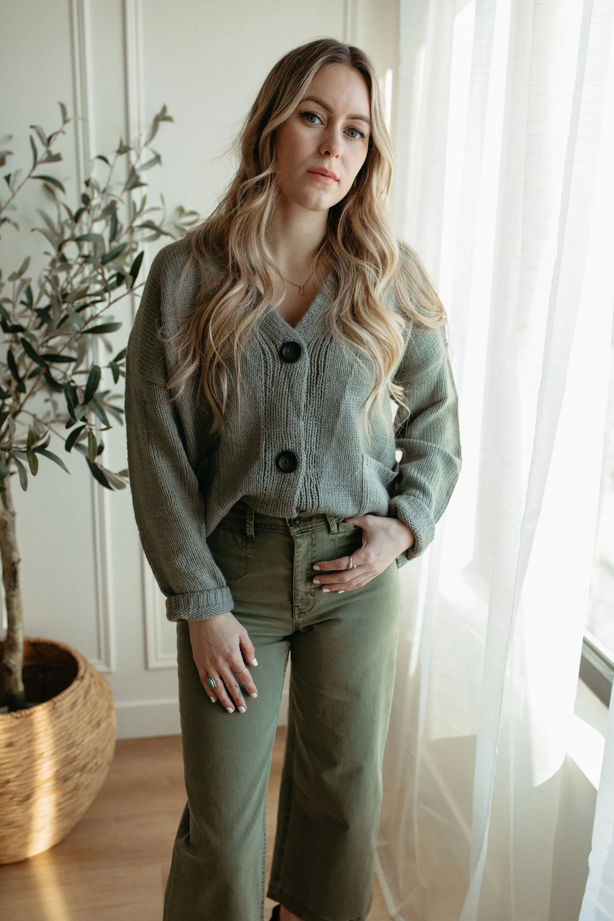 The Ashley Button Cardigan - Desert Sage