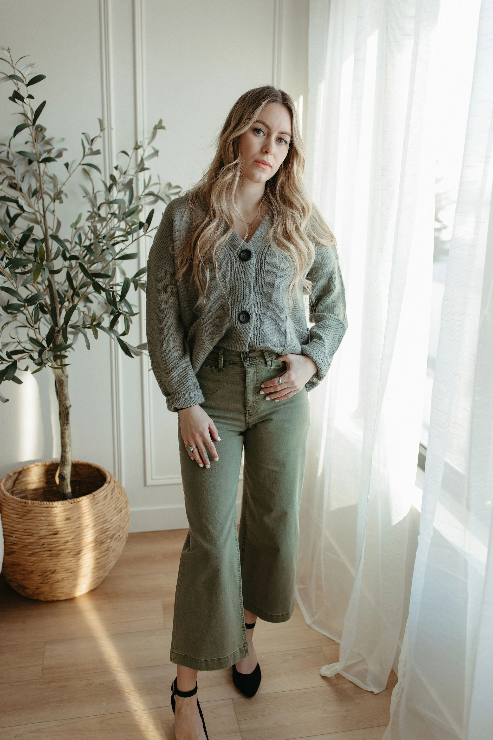 The Ashley Button Cardigan - Desert Sage