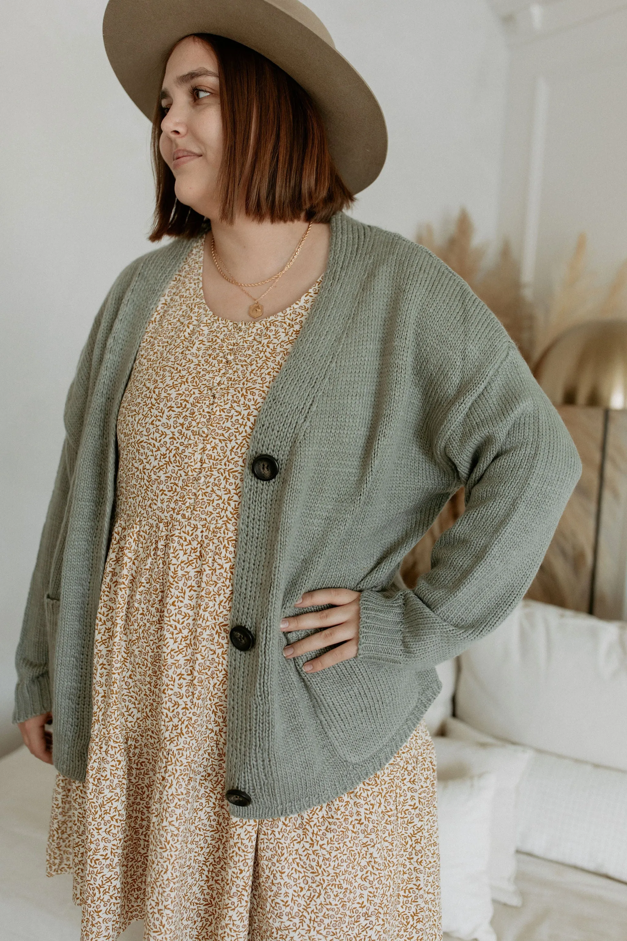 The Ashley Button Cardigan - Desert Sage