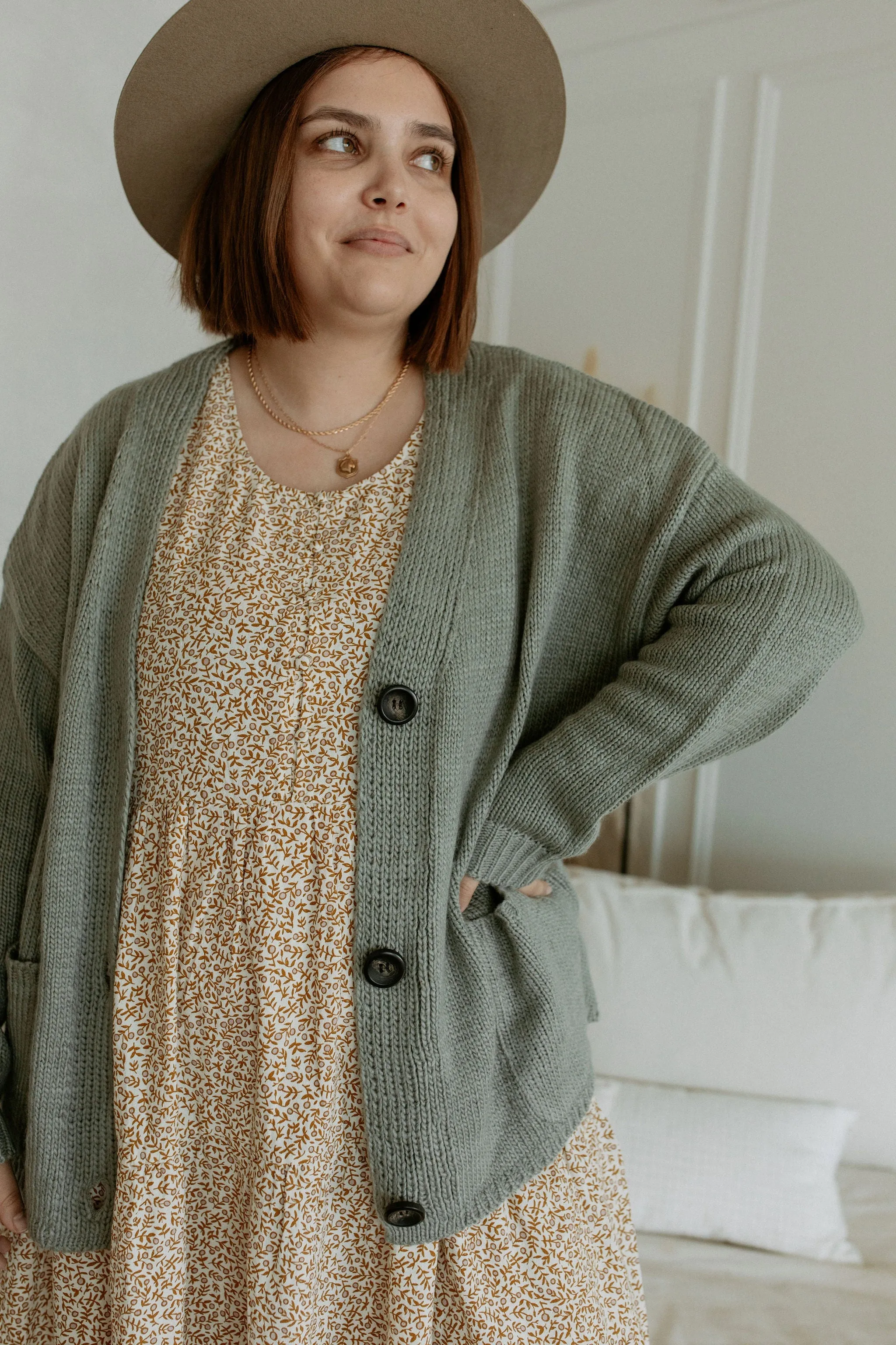 The Ashley Button Cardigan - Desert Sage