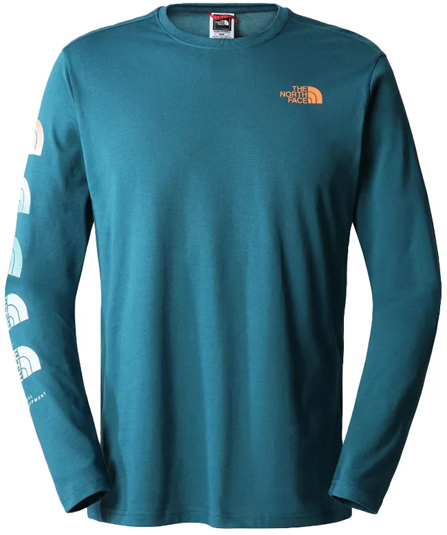 The North Face Mens D2 Graphic Long Sleeve T Shirt Blue Coral