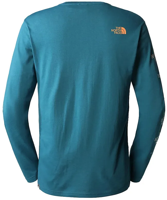 The North Face Mens D2 Graphic Long Sleeve T Shirt Blue Coral