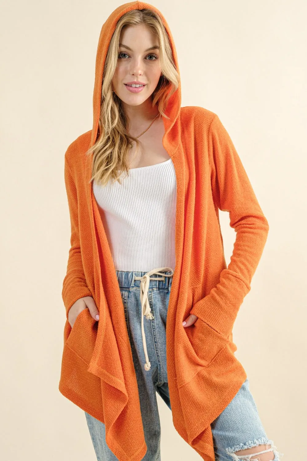 Thermal Hooded Open Front Cardigan