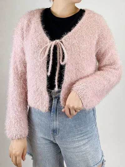 Tied Open Front Dropped Shoulder Cardigan