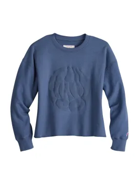 Tin Haul Womens Embossed Circle Navy Cotton Blend Pullover Sweater