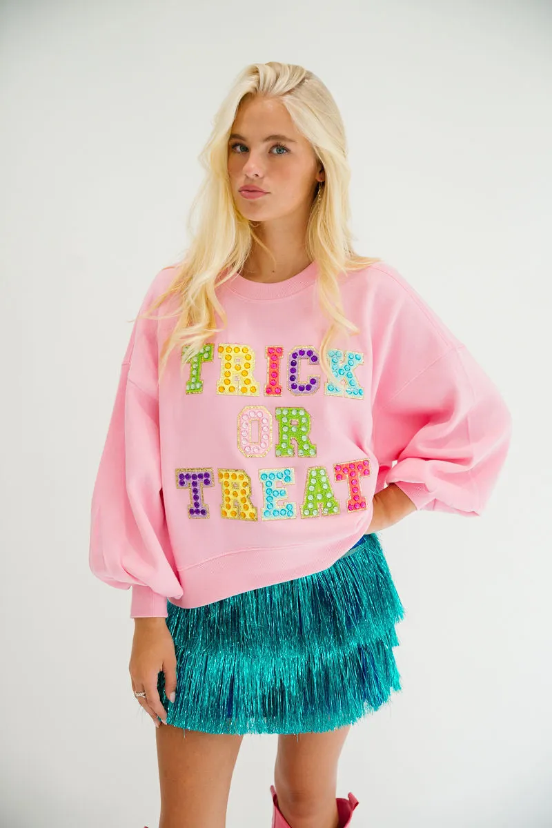 TRICK OR TREAT JEWELED PINK PULLOVER