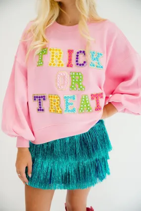 TRICK OR TREAT JEWELED PINK PULLOVER