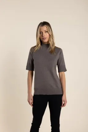 Two T's - Cotton Cashmere Mock Neck Top Clove