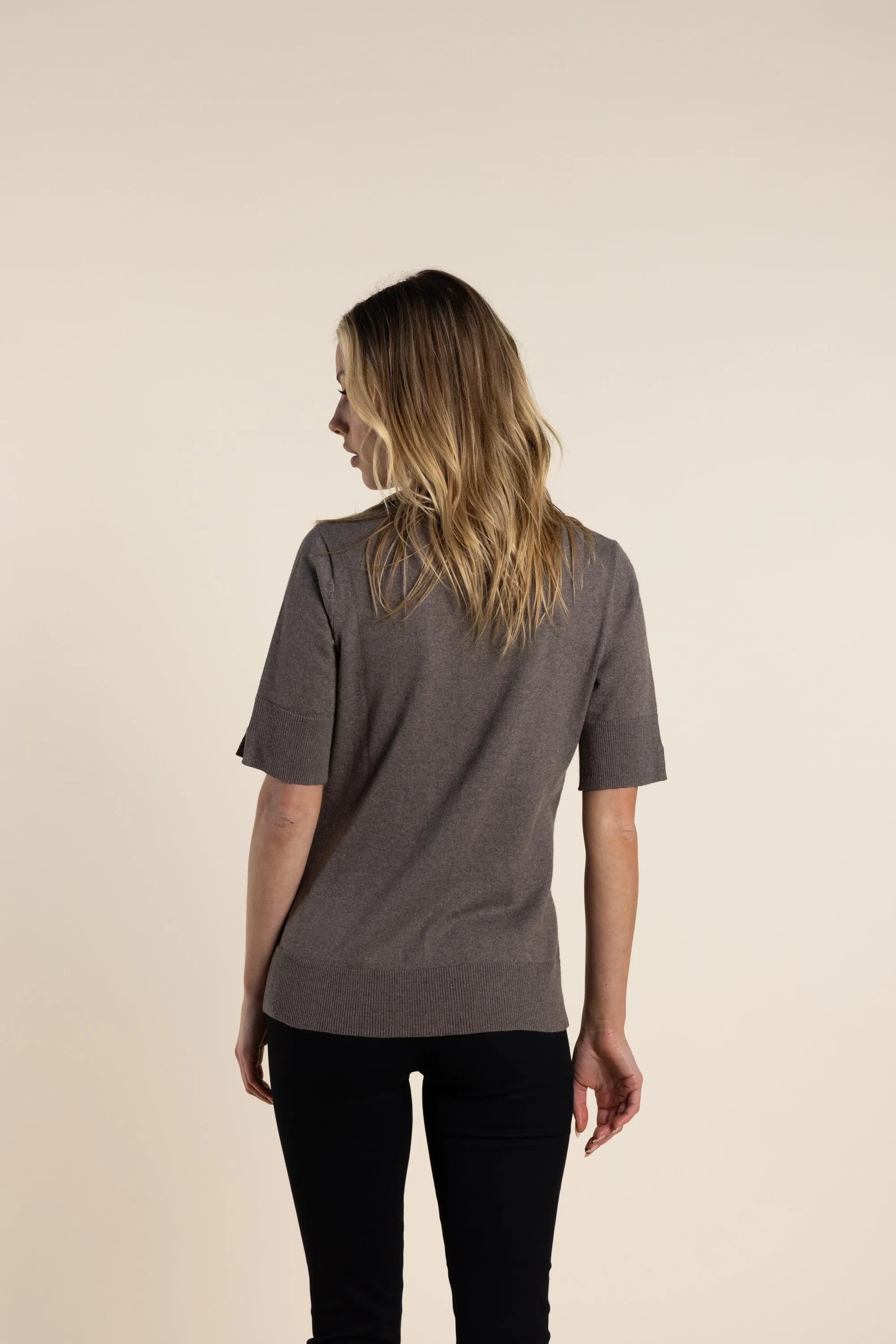 Two T's - Cotton Cashmere Mock Neck Top Clove