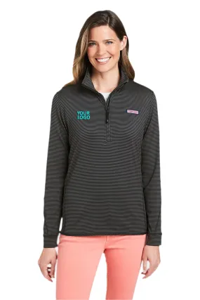 Vineyard Vines Custom Ladies Microstripe Sankaty Half-Zips, Jet Black