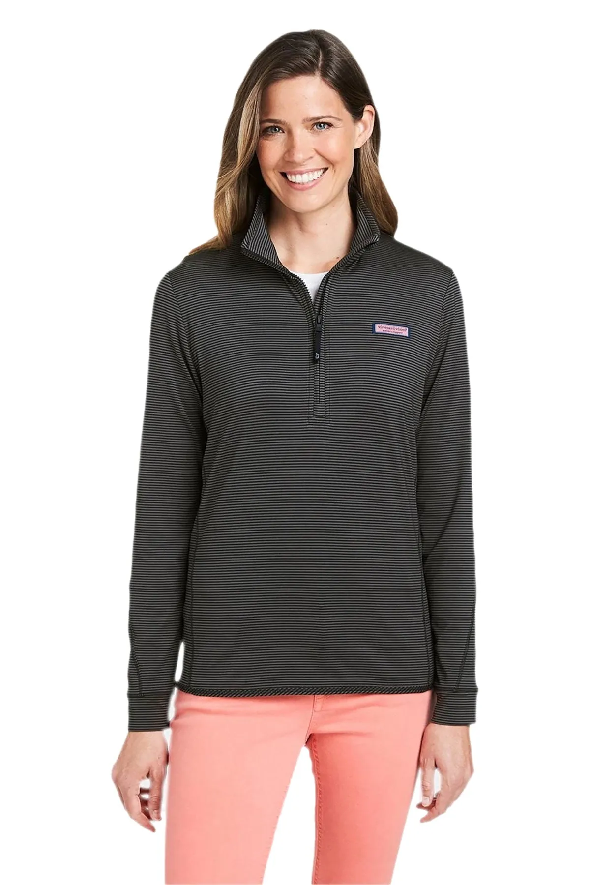 Vineyard Vines Custom Ladies Microstripe Sankaty Half-Zips, Jet Black