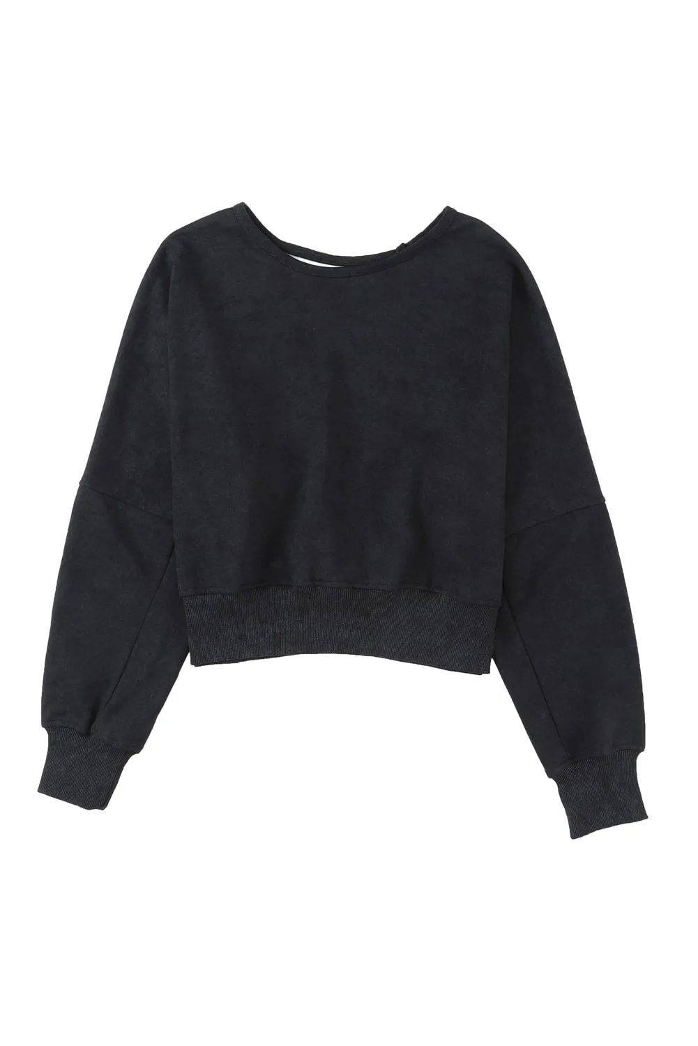 Wenkouban-Christmas Thanksgiving outfits_Acid Back Wash Open V-shape in Sweatshirt Black