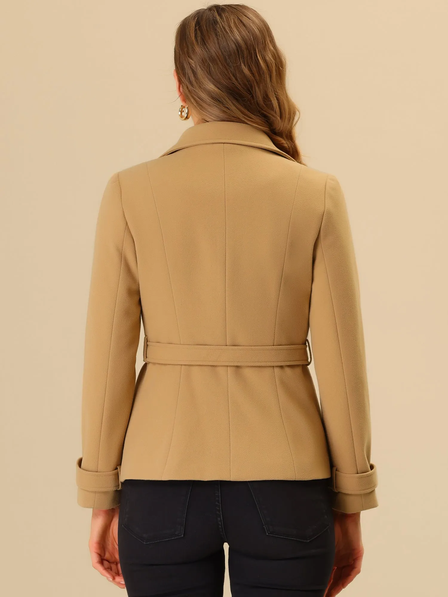 Winter Outerwear Single Breasted Belted Pea Coat