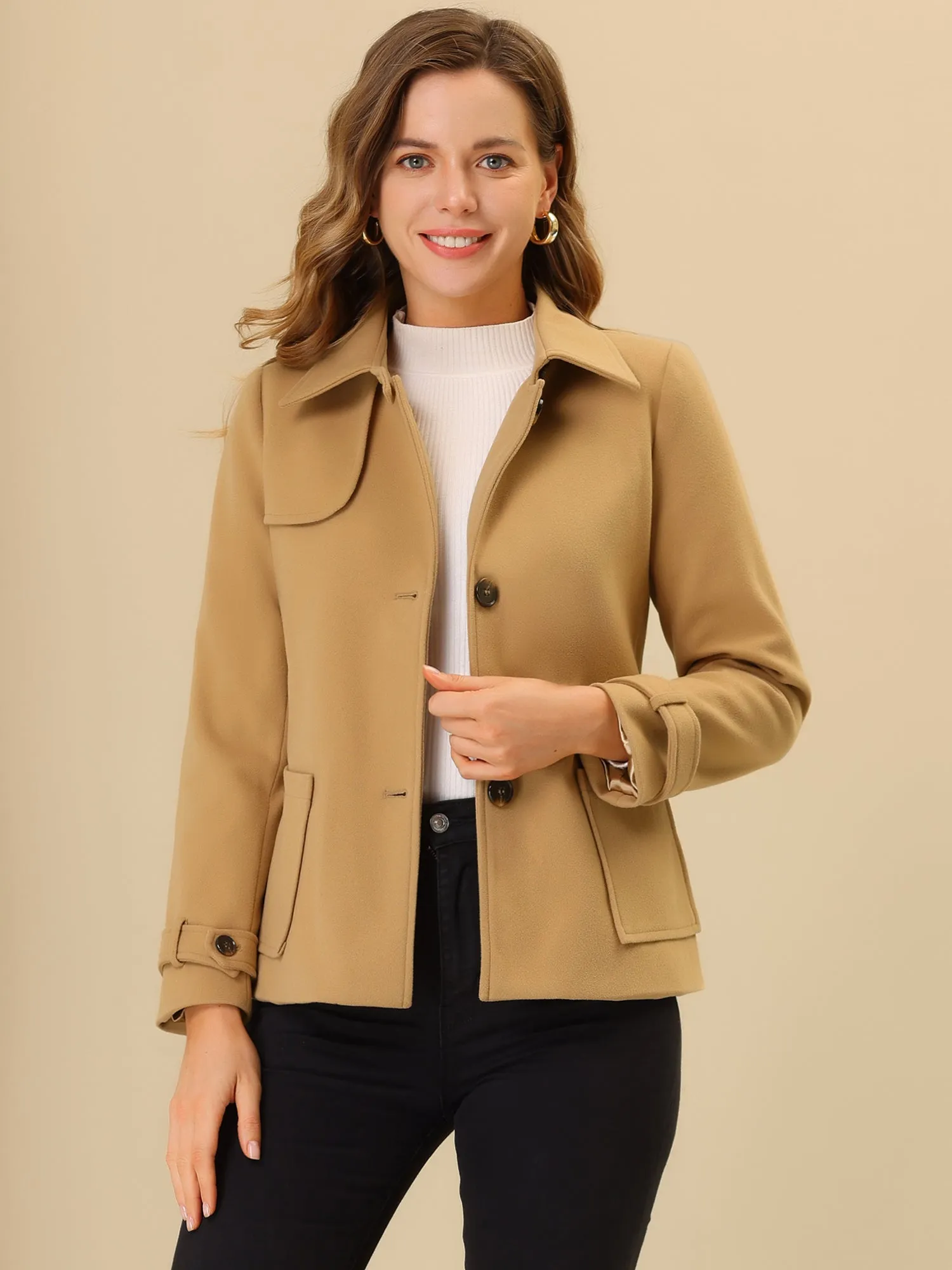 Winter Outerwear Single Breasted Belted Pea Coat