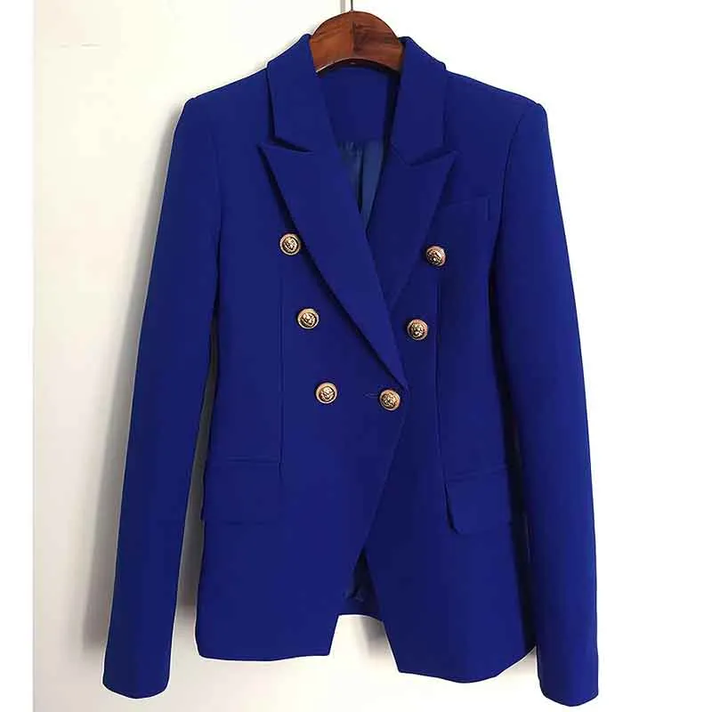 Women Royal Blue Coat Long Sleeves blazer jackets Double Breasted Coat