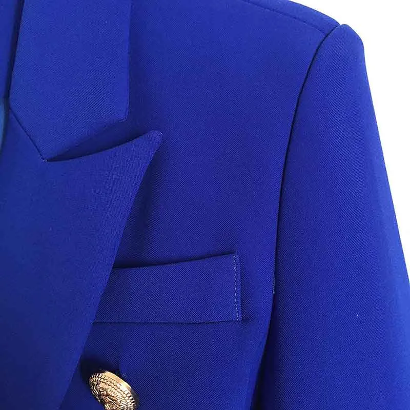 Women Royal Blue Coat Long Sleeves blazer jackets Double Breasted Coat