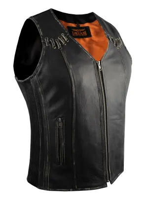 Women Zipper Vest - Stretchable Sides, Conceal Carry Pockets, Premium Naked Cowhide Leather