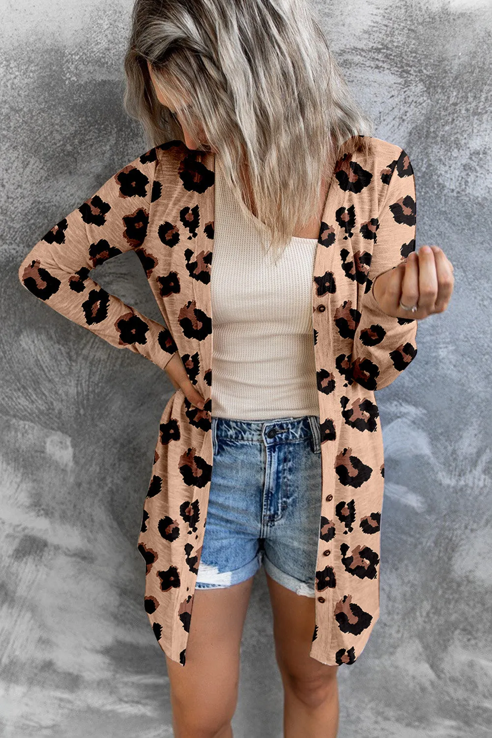 Women's Leopard Printed Open Front Lightweight Cardigan