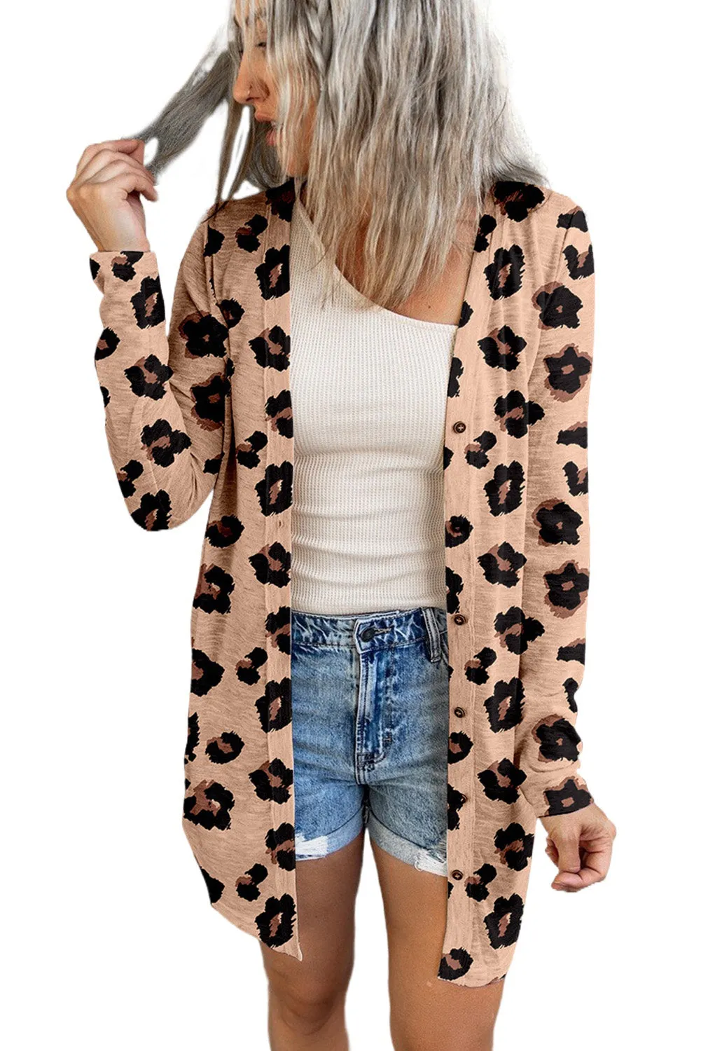 Women's Leopard Printed Open Front Lightweight Cardigan