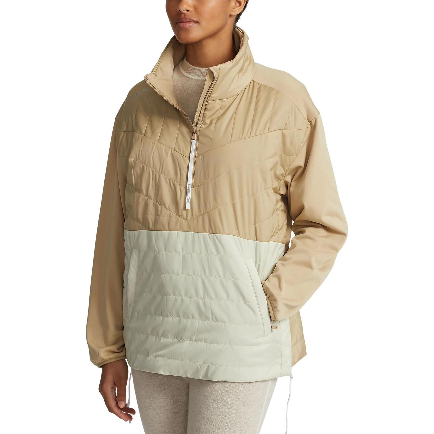 Womens Quilted-Panel Hybrid Pullover Classic Khaki/Pure White - SS23