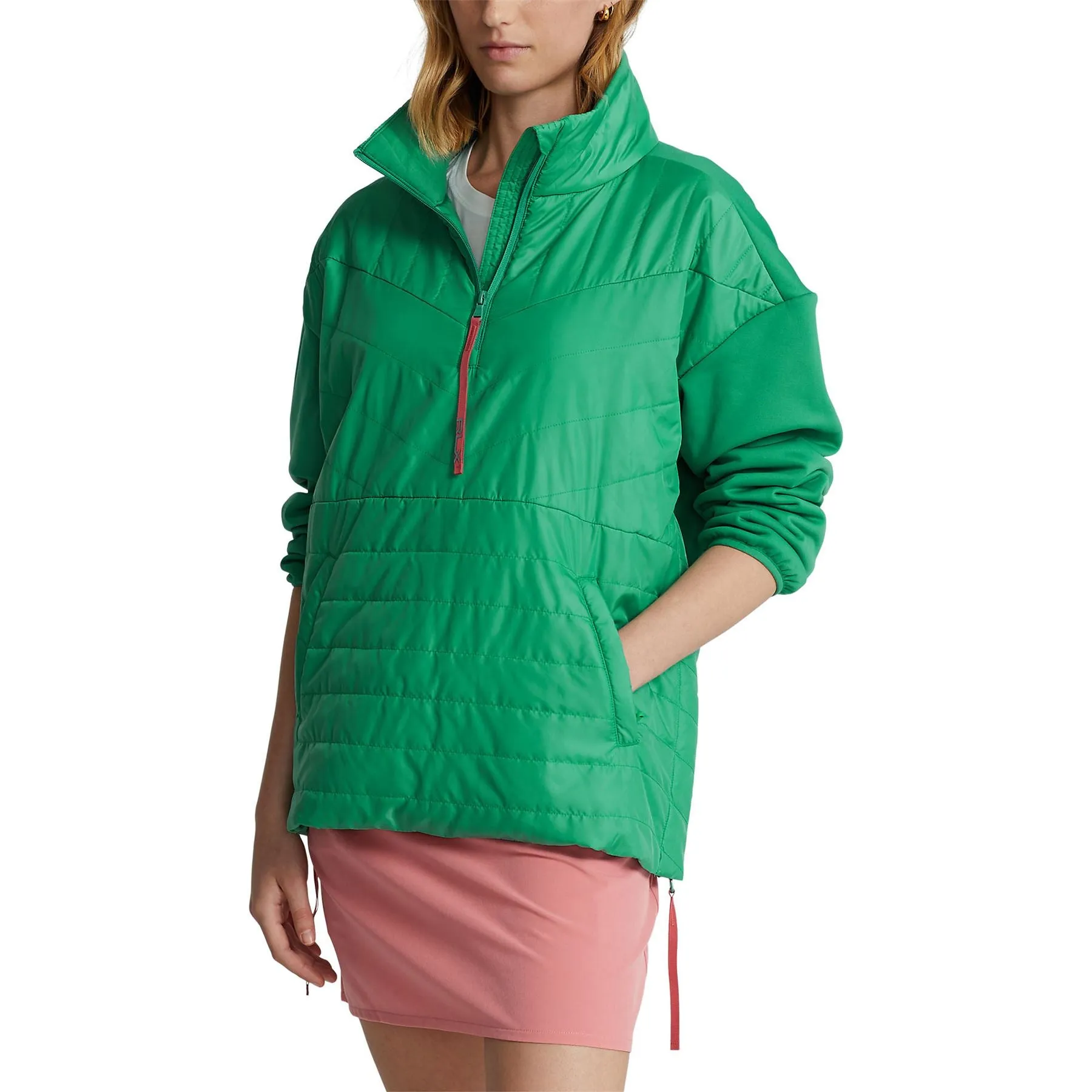 Womens Quilted-Panel Hybrid Pullover Raft Green/Desert Rose - SS23