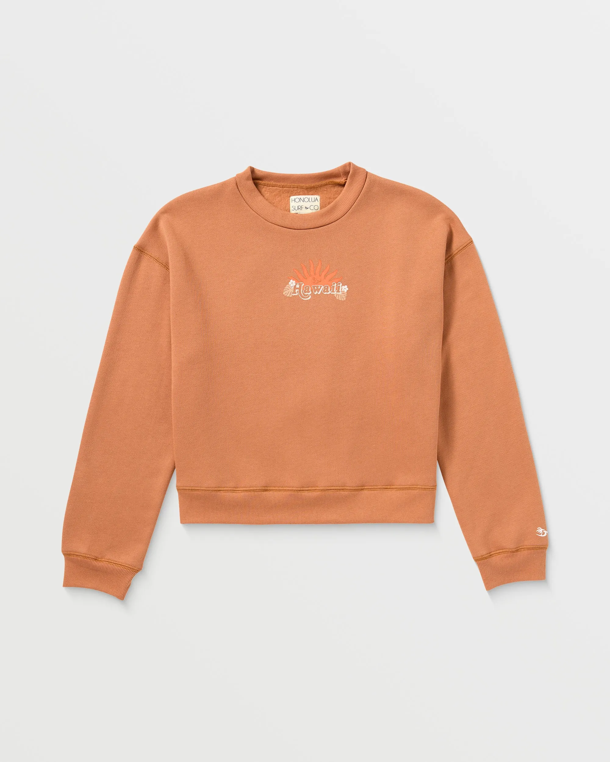 Womens Surfing Sunsets Crewneck Pullover - Red Dirt