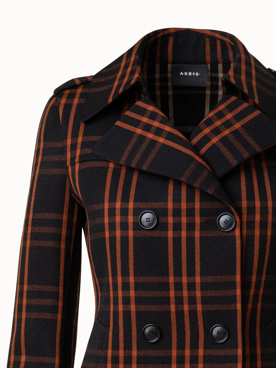 Wool Double-Weave Peacoat with Window Pane Check