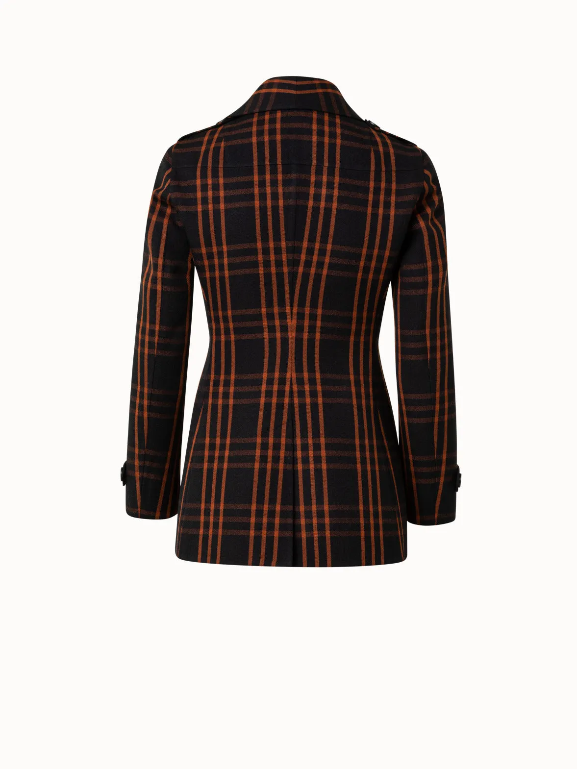 Wool Double-Weave Peacoat with Window Pane Check