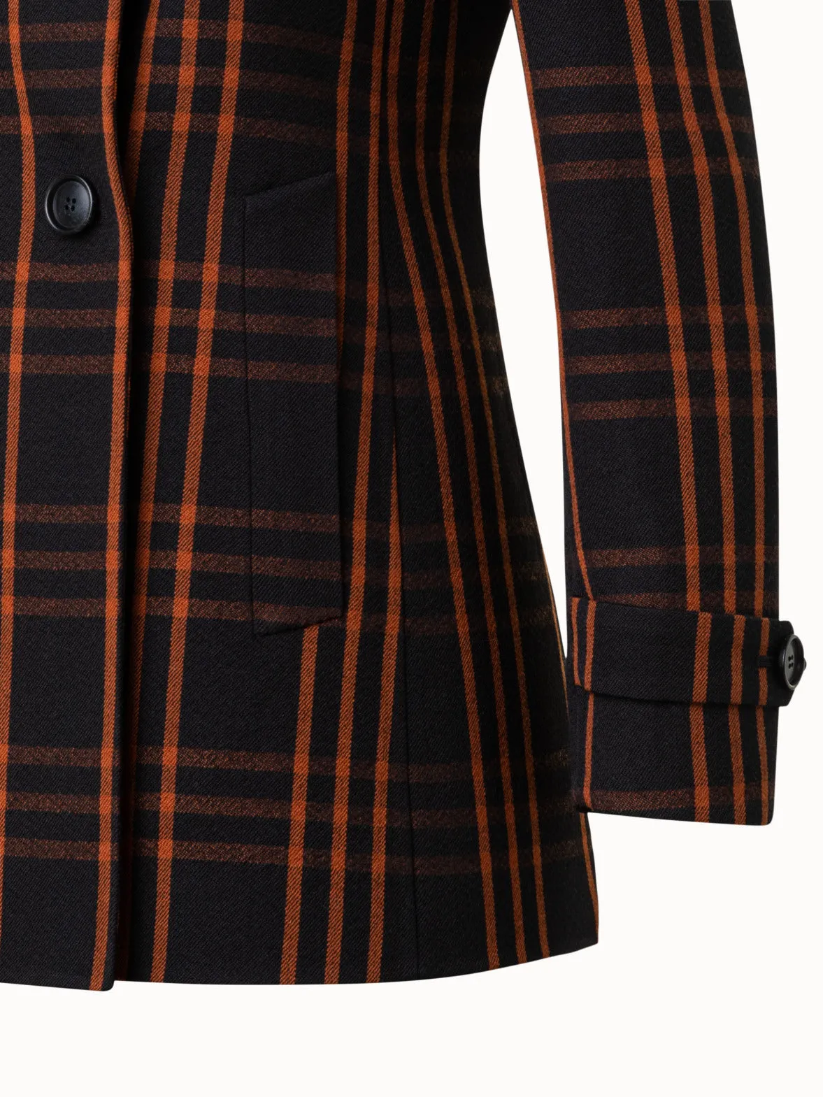 Wool Double-Weave Peacoat with Window Pane Check