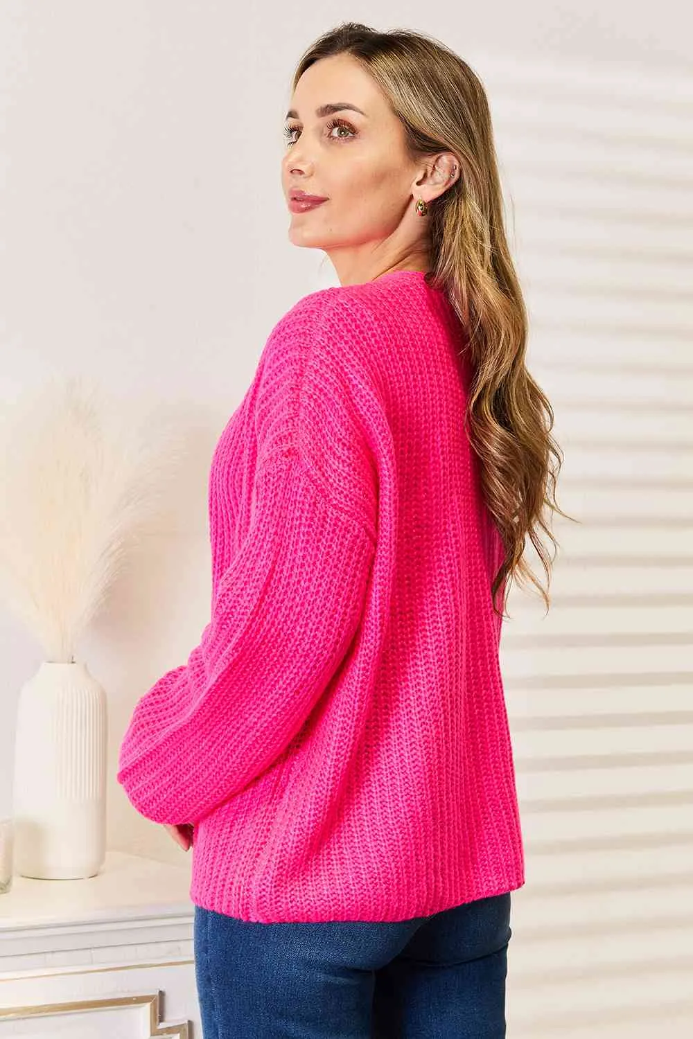 Woven Rib-Knit Drop Shoulder Cardigan