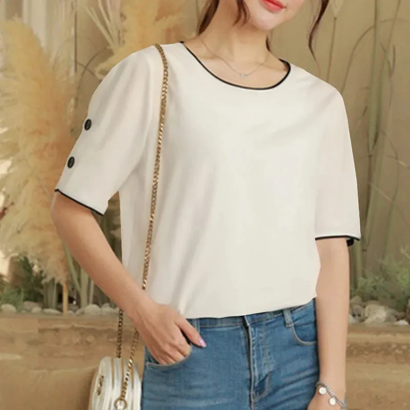 ZANZEA Elegant Women Buttons Blouse Korean Office O-neck Basic Tops 2024 Summer Casual Solid Blusas Fashion Short Sleeve Shirt