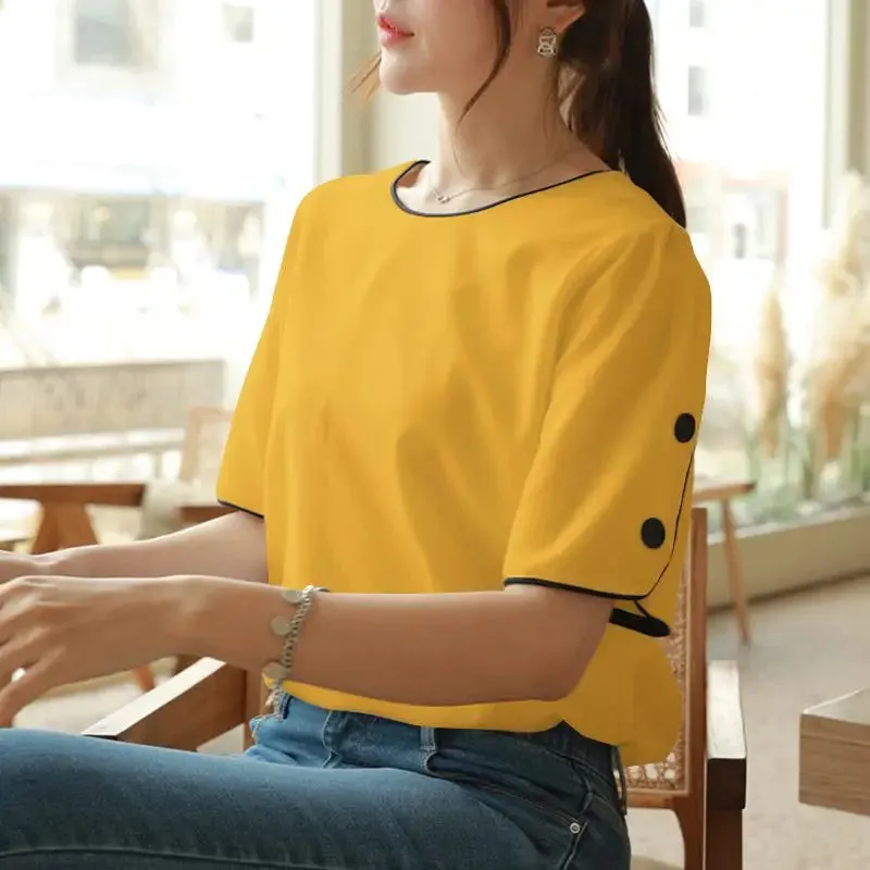 ZANZEA Elegant Women Buttons Blouse Korean Office O-neck Basic Tops 2024 Summer Casual Solid Blusas Fashion Short Sleeve Shirt