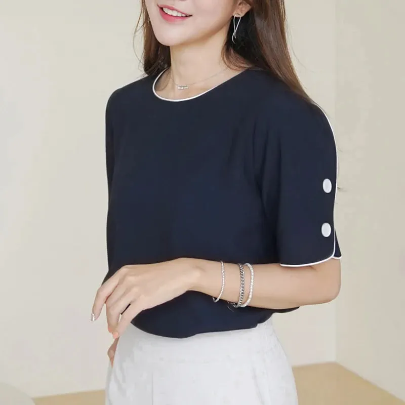 ZANZEA Elegant Women Buttons Blouse Korean Office O-neck Basic Tops 2024 Summer Casual Solid Blusas Fashion Short Sleeve Shirt